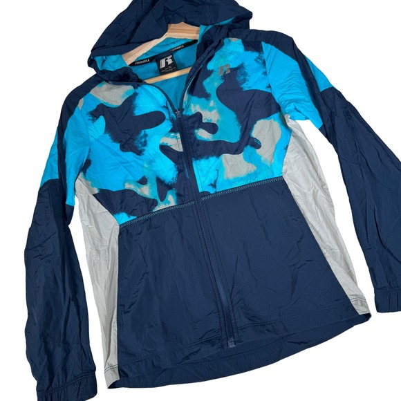 Russell Other - Russell Boys Blue Camo Colorblock‎ Windbreaker Jacket Hooded Full Zip